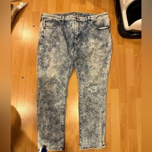 American Eagle Men's Acid-Wash Distressed Jeans Slim Taper - Light Blue 44x32